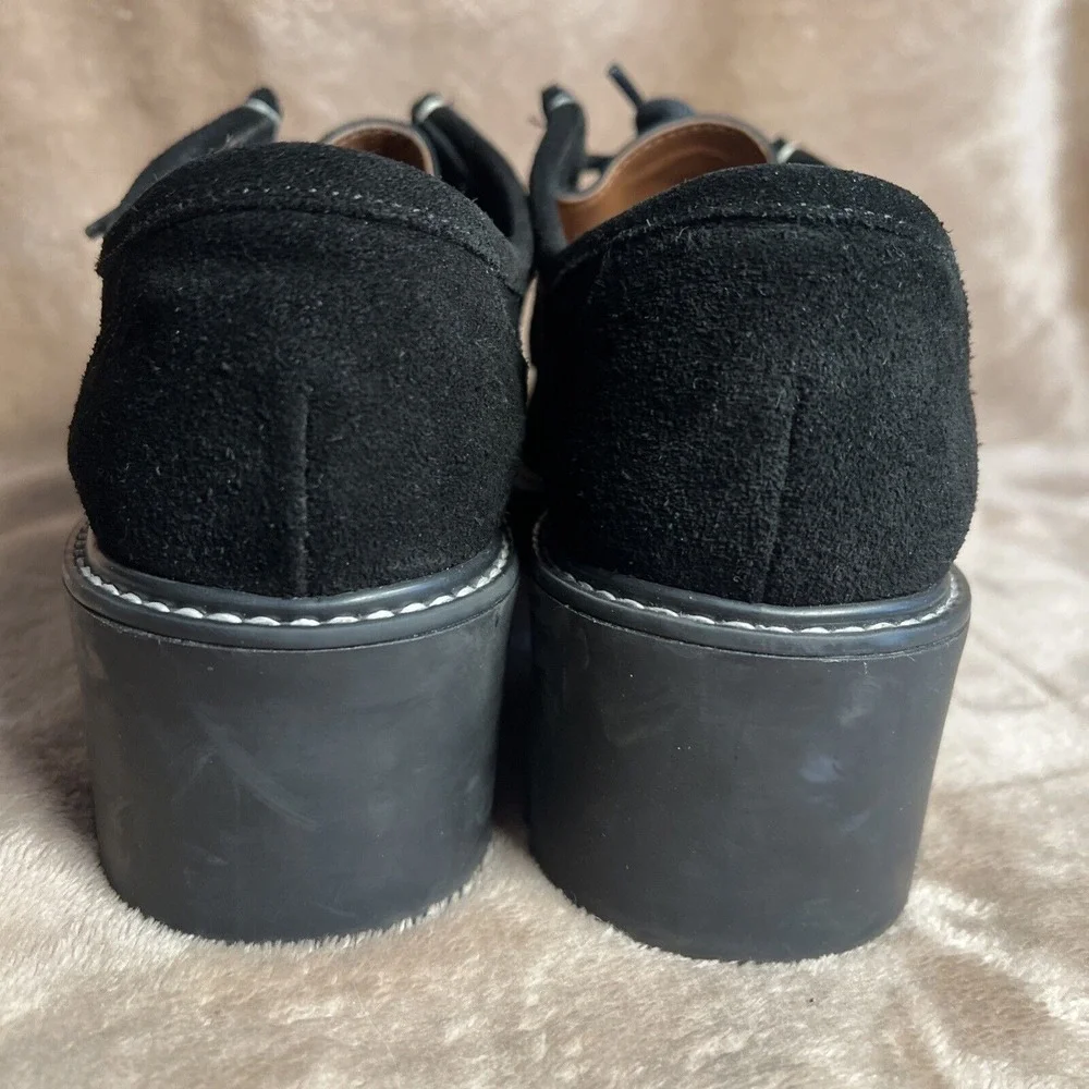 Golo Platform Oxford Women 8.5 Black Excellent Suede Lug Sole Contrast Stitching
